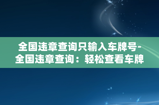 全国违章查询只输入车牌号-全国违章查询：轻松查看车牌号违章记录