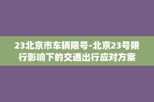 23北京市车辆限号-北京23号限行影响下的交通出行应对方案