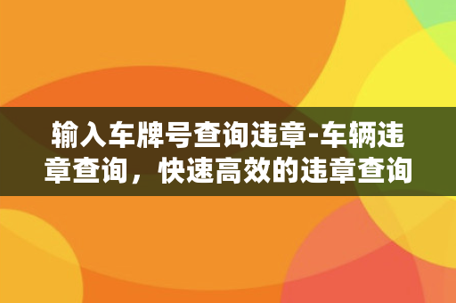 输入车牌号查询违章-车辆违章查询，快速高效的违章查询工具