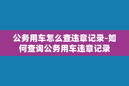 公务用车怎么查违章记录-如何查询公务用车违章记录