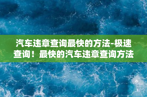 汽车违章查询最快的方法-极速查询！最快的汽车违章查询方法！