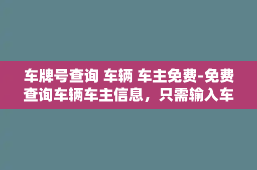 车牌号查询 车辆 车主免费-免费查询车辆车主信息，只需输入车牌号！