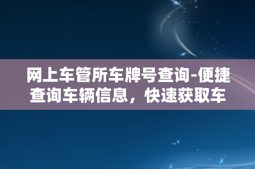 网上车管所车牌号查询-便捷查询车辆信息，快速获取车牌号相关资料