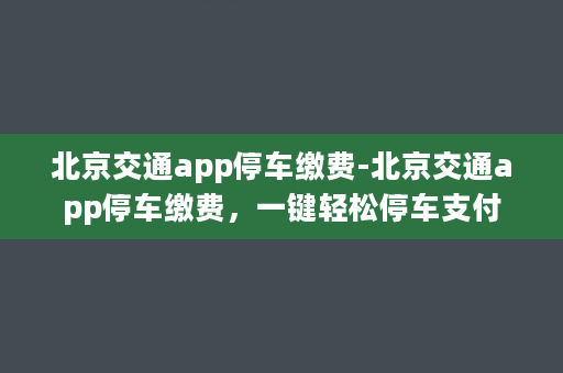 北京交通app停车缴费-北京交通app停车缴费，一键轻松停车支付