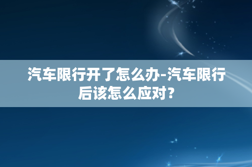 汽车限行开了怎么办-汽车限行后该怎么应对？