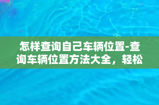 怎样查询自己车辆位置-查询车辆位置方法大全，轻松找到你的爱车