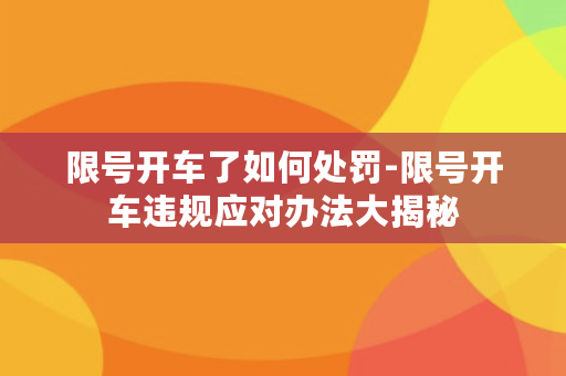 限号开车了如何处罚-限号开车违规应对办法大揭秘